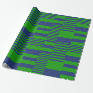 Blue Green Patchwork Stripes Design Wrapping Paper