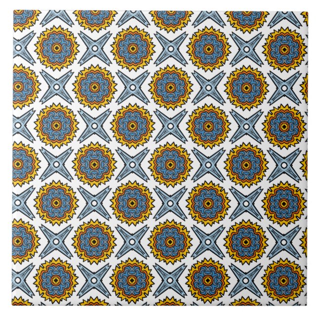 Blue & Green pattern #1 Ceramic Tile (Front)