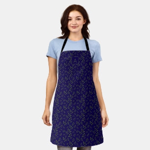 Blue green  pattern leaves  name letter apron