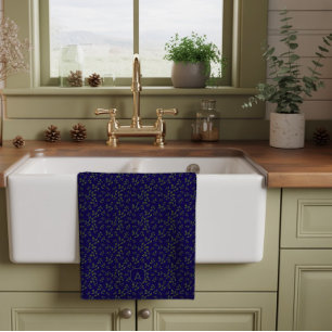 Blue green pattern leaves name letter tea towel