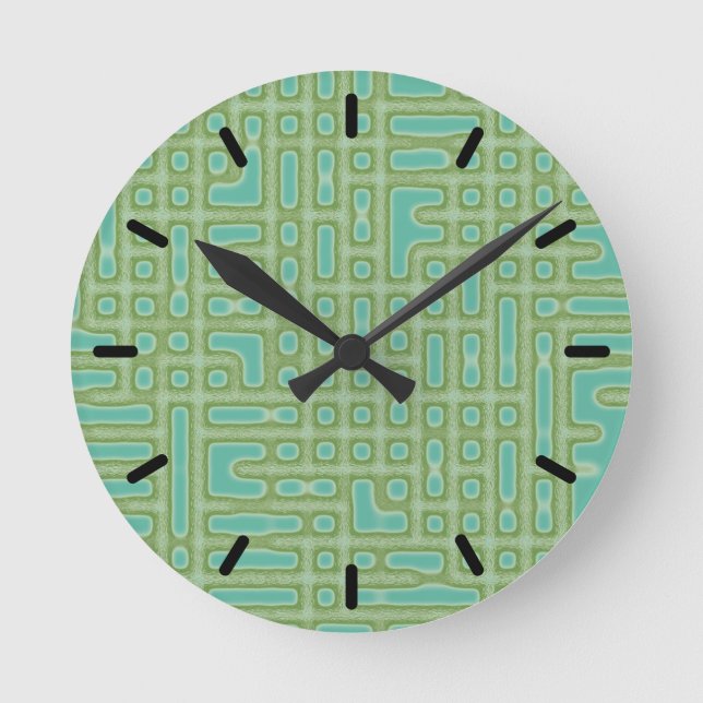 Blue Green Pattern Round Clock (Front)