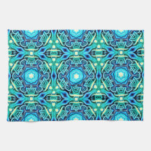 Blue Green Patterned Kitchen Towel