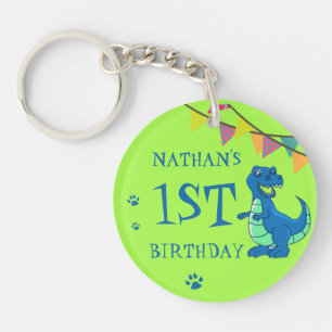 Blue Green Paw Dinosaur Theme Birthday Party Favor Key Ring