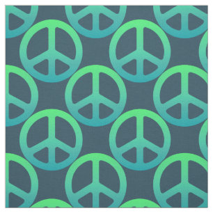 Blue Green Peace Sign Fabric