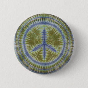 Blue & Green Peace Sign Tie Dye Button
