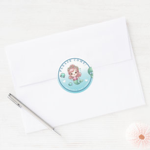 Blue Green Peach Pink Adorable Mermaid Baby Shower Classic Round Sticker
