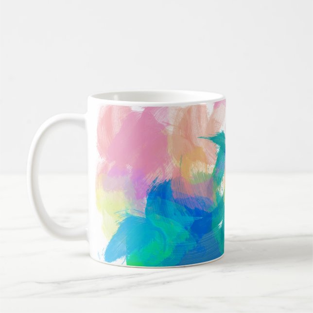 Blue Green Peach Yellow Splash Paint Strokes Coffee Mug (Left)