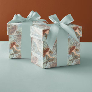 Blue Green & Peachy Coral Mermaid Pattern Wrapping Paper