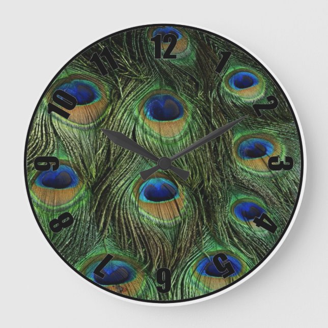Blue Green Peacock Feather Customised Photo Clock (Front)
