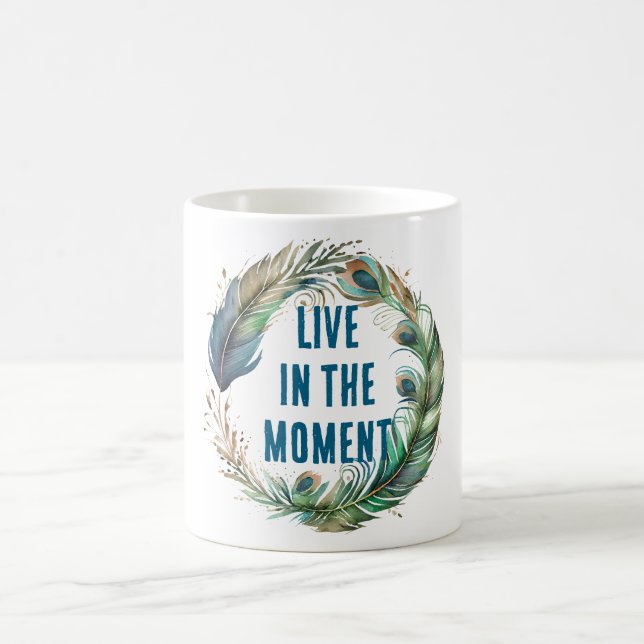 Blue Green Peacock Feathers Coffee Mug (Center)
