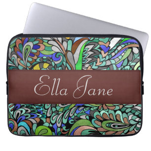 Blue Green Peacock Groovy laptop computer sleeve