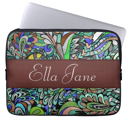 Blue Green Peacock Groovy laptop computer sleeve