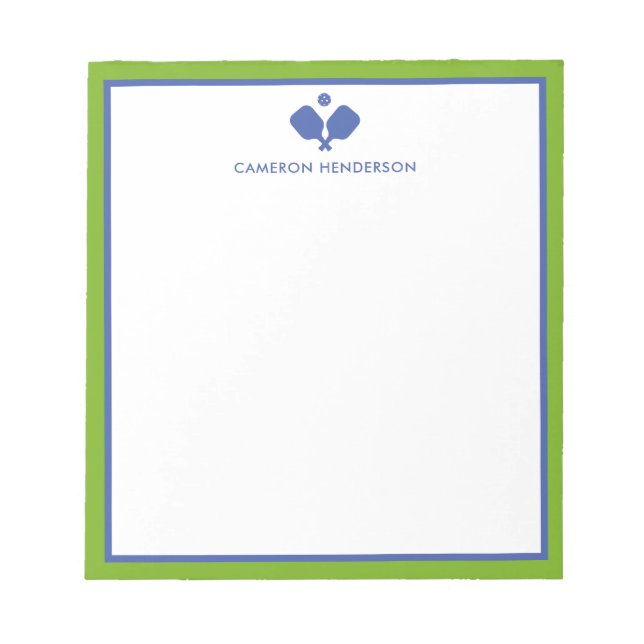 Blue Green Personalised Name Fun Pickleball  Notepad (Front)