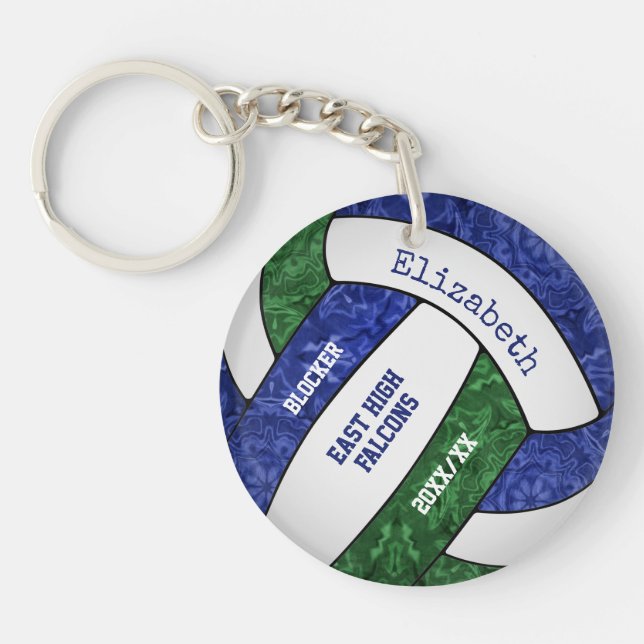 blue green personalised team colours volleyball key ring (Front)