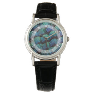 Blue-green pheasant feather design watch