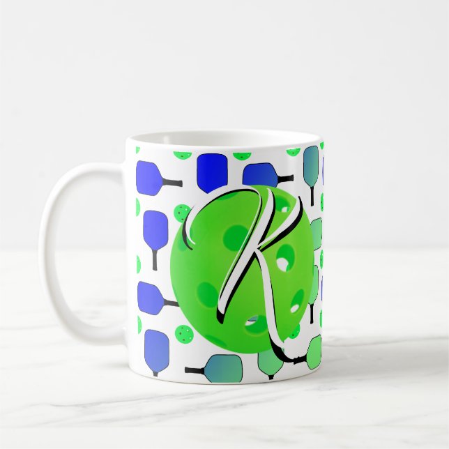 Blue & Green Pickleball Paddles Green Personalised Coffee Mug (Left)