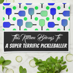Blue & Green Pickleball Paddles Green Pickleballs Tea Towel