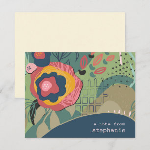 Blue Green & Pink Abstract Floral Custom Flat Card
