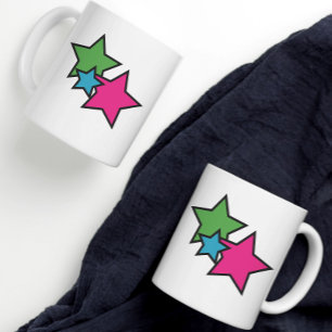 Blue Green Pink Black Neon Stars Coffee Mug