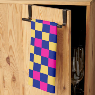 Blue Green Pink Checkered Pattern Design  Tea Towel