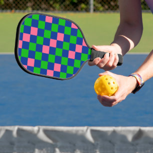 Blue Green Pink Chequered Pattern Design Pickleball Paddle