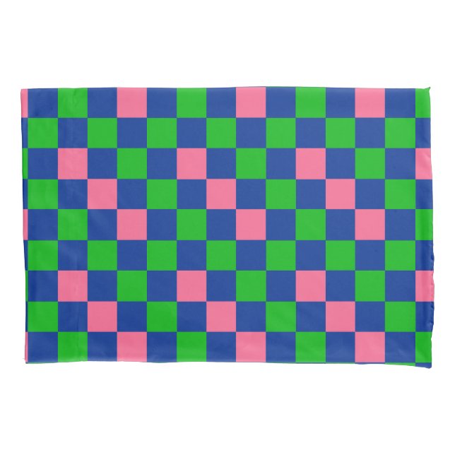 Blue Green Pink Chequered Pattern Design  Pillowcase (Front)