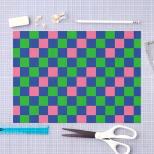 Blue Green Pink Chequered Pattern Design Tissue Paper