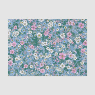 Blue Green Pink Ditsy Pastel Boho Vintage Floral Tissue Paper