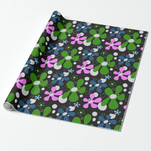Blue, green & pink funky flowers wrapping paper