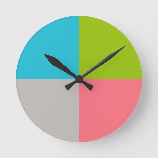 Blue Green Pink Gray Round Clock (Front)
