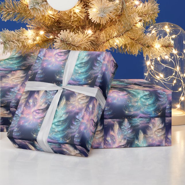 Blue Green Pink Purple Trees Modern Christmas Wrapping Paper (Holidays)