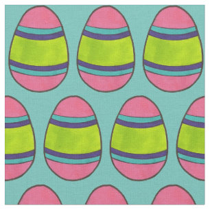 Blue Green Pink Striped Painted Easter Egg Hunt Fabric