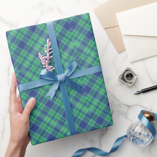 Blue Green Plaid Pattern Country Gift Wrapping Paper (Gifting)