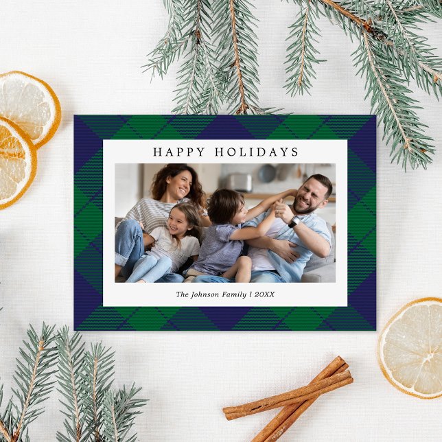 Blue Green Plaid Photo Christmas Holiday Card (Creator Uploaded)