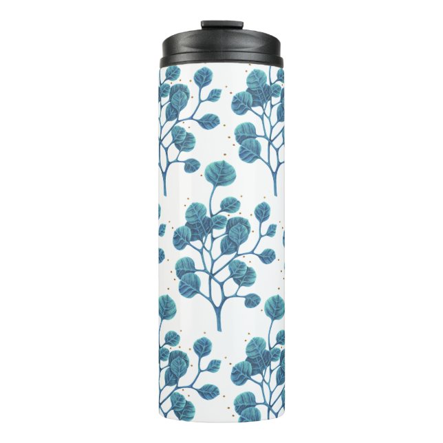Blue Green Plant Pen Drawing Thermal Tumbler (Front)