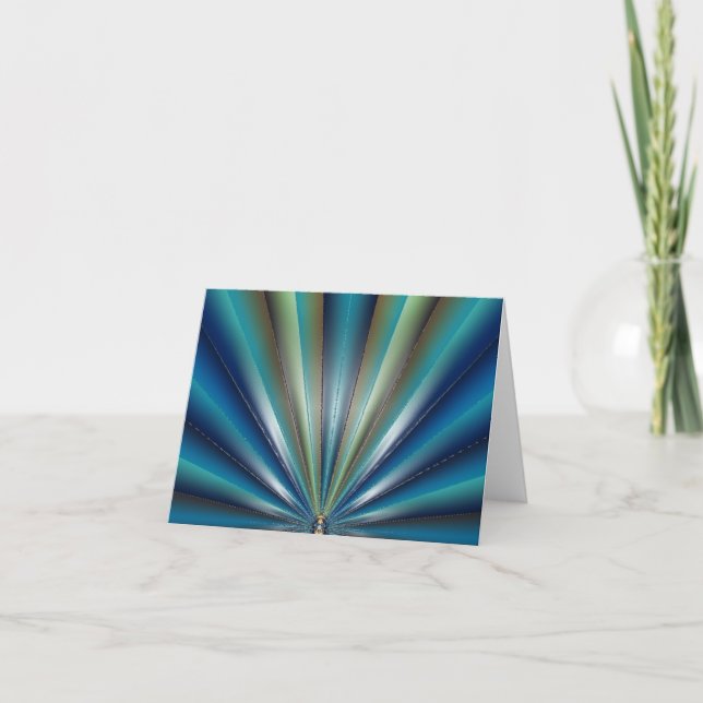 Blue-Green Pleated Design Note/Greeting Card (Front)