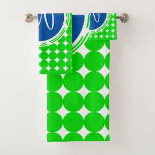 Blue & Green Polka Dot Monogram Bath Towel Set