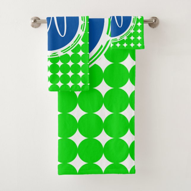 Blue & Green Polka Dot Monogram Bath Towel Set (Insitu)