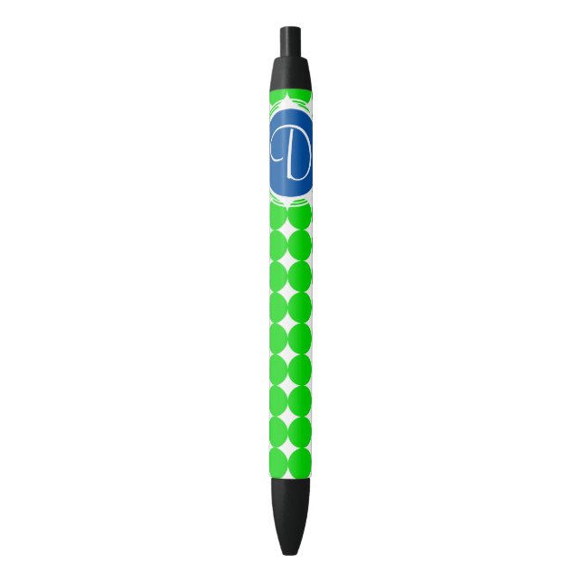 Blue & Green Polka Dot Monogram Black Ink Pen (Front Vertical)