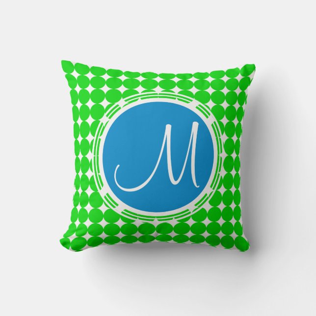 Blue & Green Polka Dot Monogram Cushion (Front)