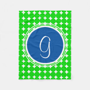 Blue & Green Polka Dot Monogram Fleece Blanket