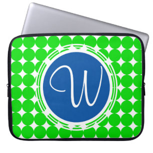 Blue & Green Polka Dot Monogram Laptop Sleeve