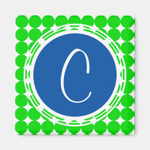 Blue & Green Polka Dot Monogram Magnet