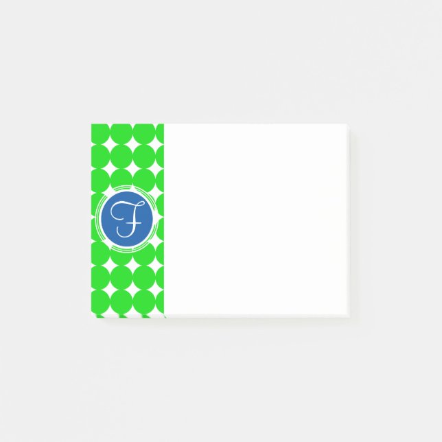 Blue & Green Polka Dot Monogram Post-it Notes (Front)