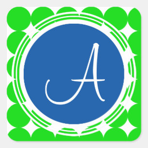 Blue & Green Polka Dot Monogram Square Sticker