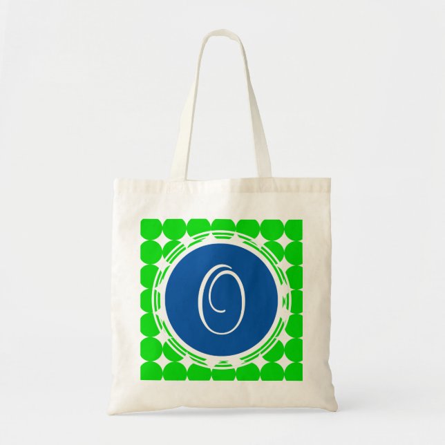 Blue & Green Polka Dot Monogram Tote Bag (Front)