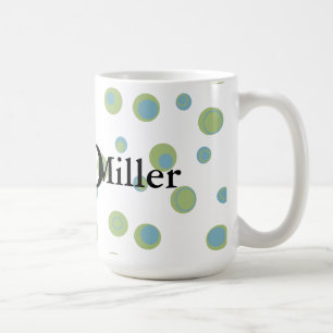 Blue Green Polka Dots Monogrammed Coffee Mug