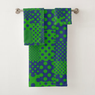 Blue Green Polka Dots Patchwork Bath Towel Set