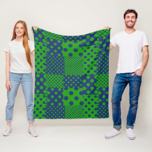 Blue Green Polka Dots Patchwork  Fleece Blanket