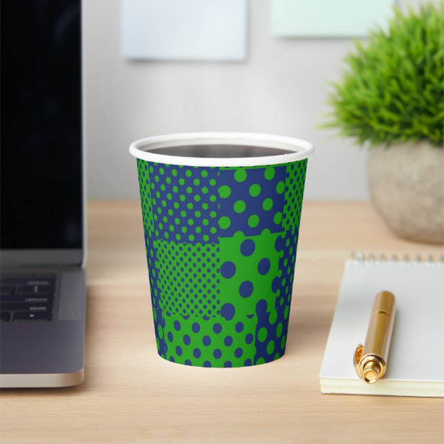 Blue Green Polka Dots Patchwork  Paper Cups (Insitu)